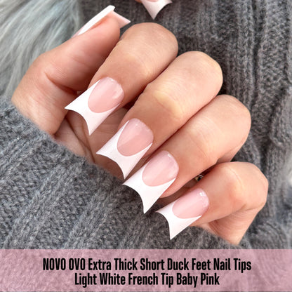 Duck Nails Short with Moon Curve Light White French Tips Baby Pink