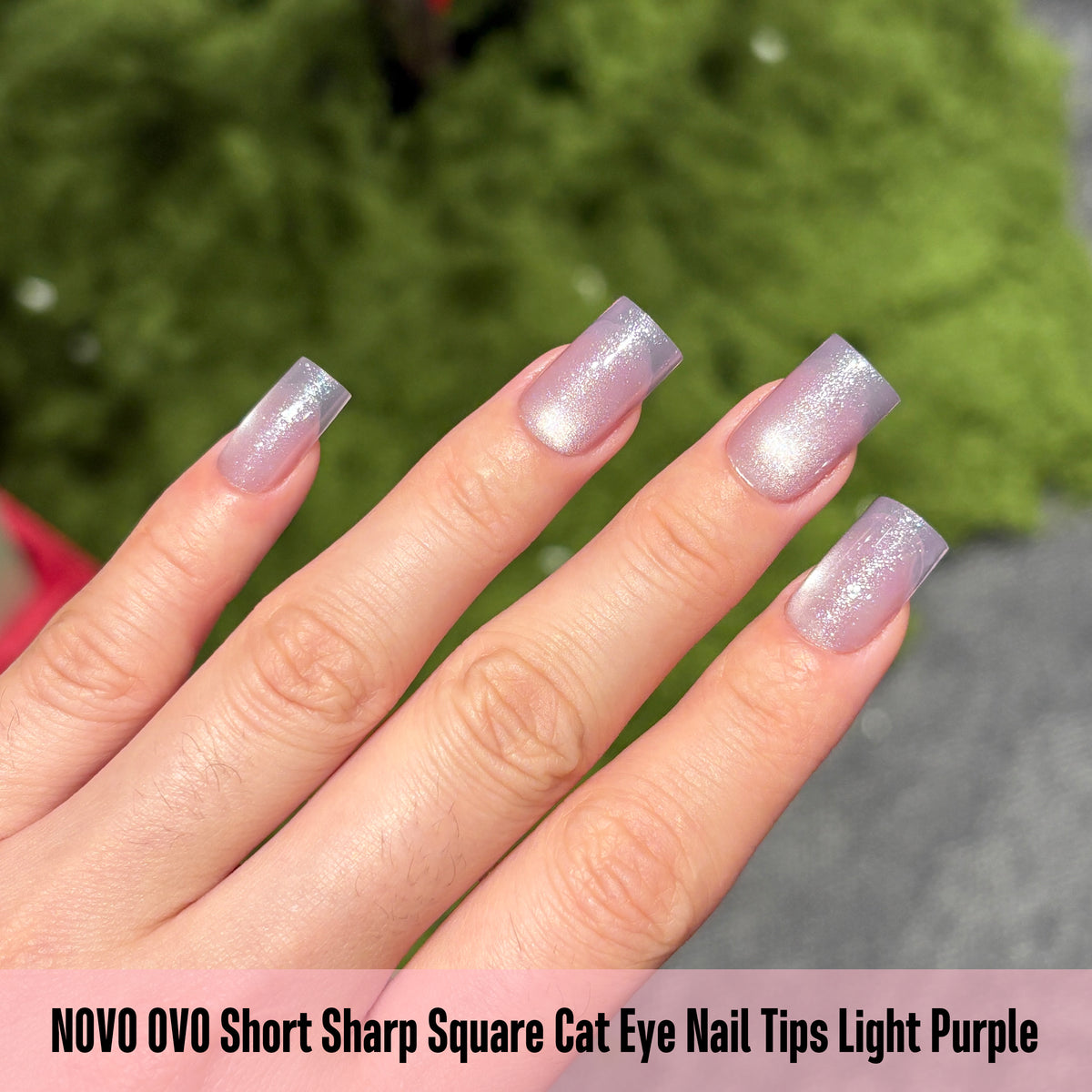 Short Sharp Square Cat Eye Nail Tips Light Purple
