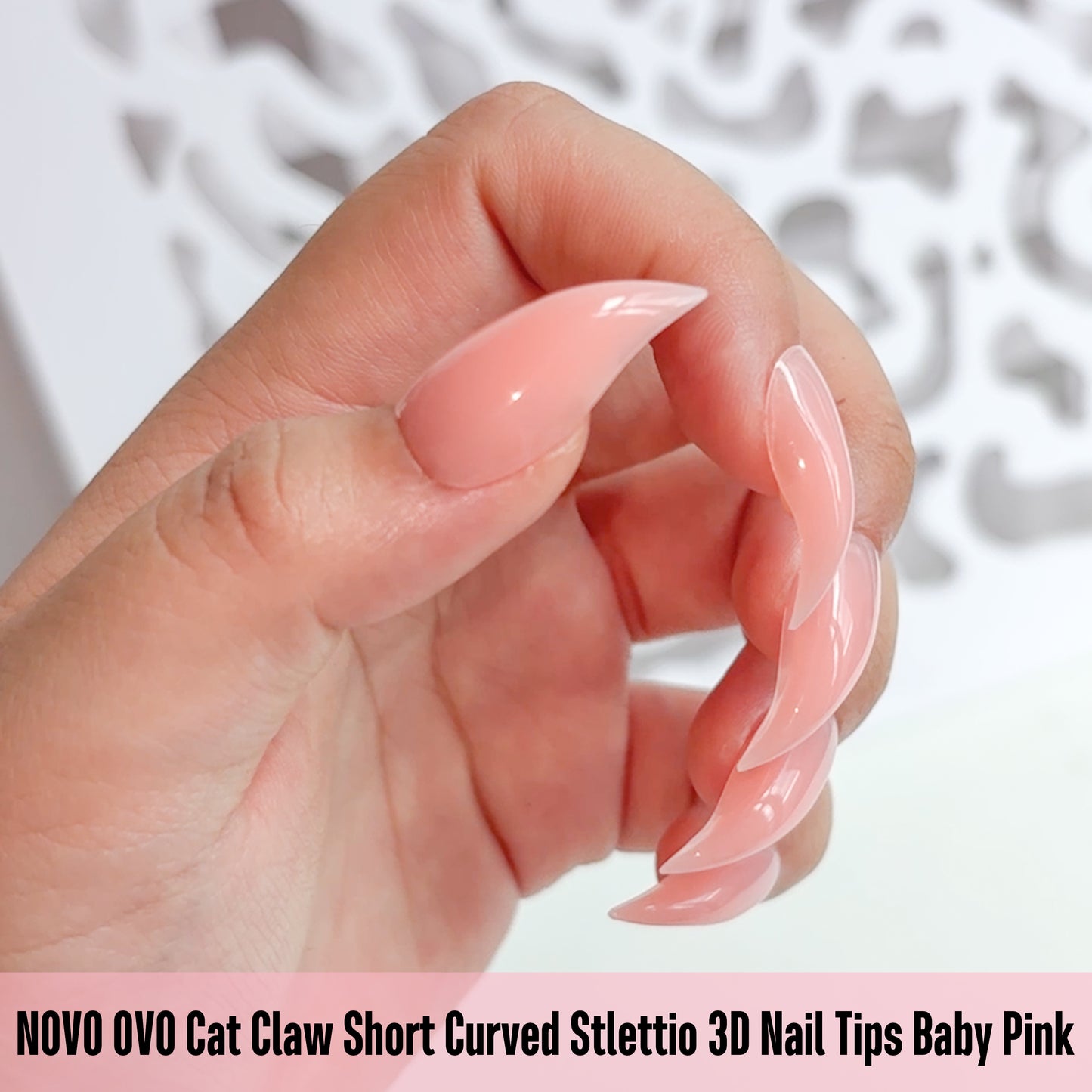 Cat Claw Short Curved Stlettio 3D Nail Tips Baby Pink 128