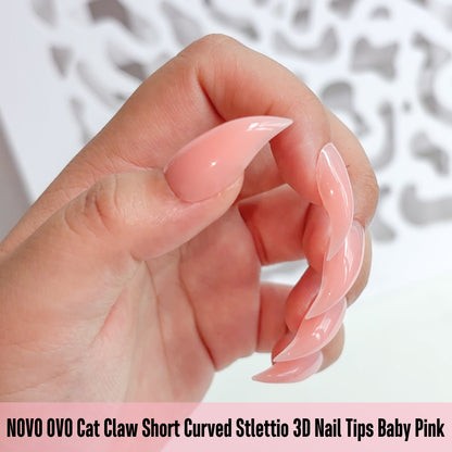 Cat Claw Short Curved Stlettio 3D Nail Tips Baby Pink 128
