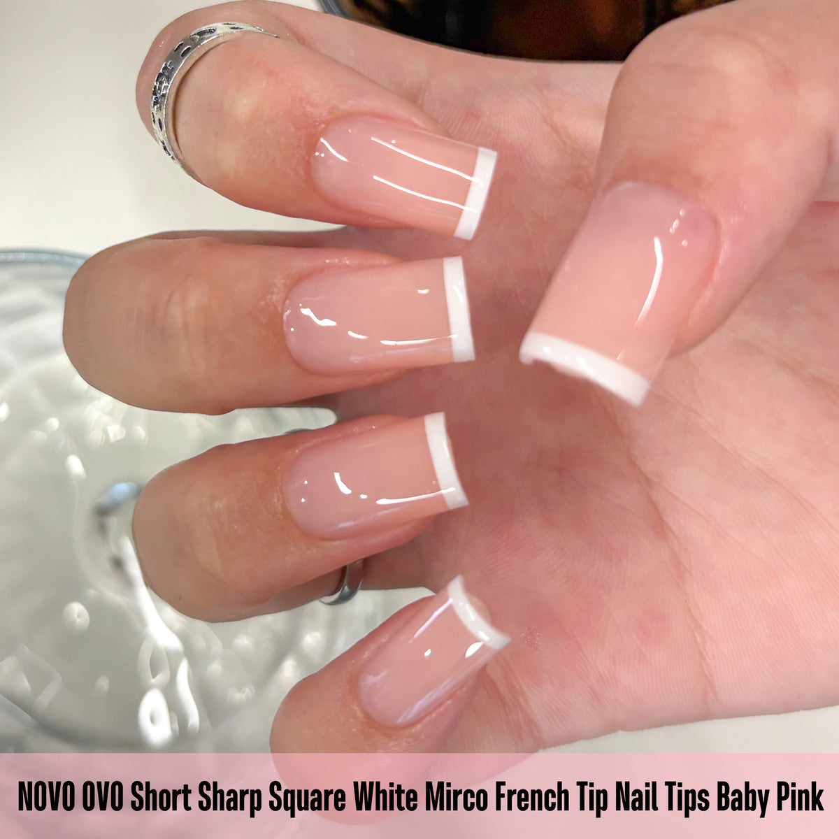 Short Sharp Square White Mirco French Tip Nail Tips Baby Pink 240