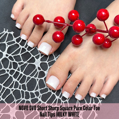 Short Sharp Square Pure Color Toe Nail Tips MILKY WHITE 224