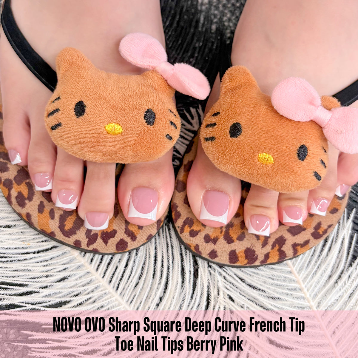 Sharp Square Deep Curve French Tip Toe Nail Tips Berry Pink 240