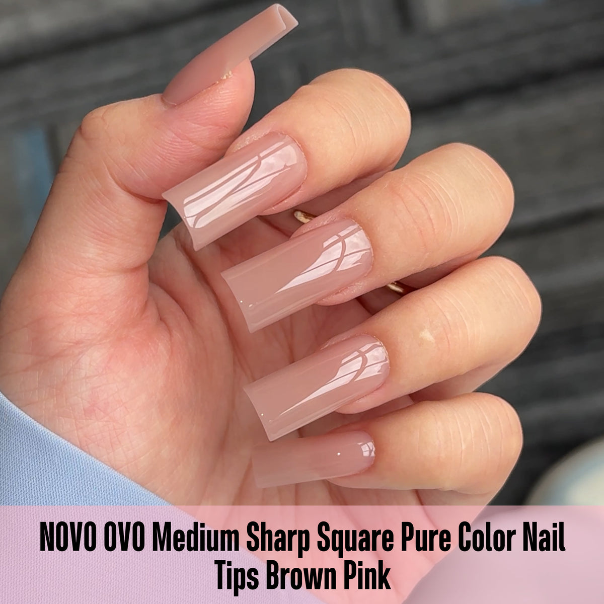 Medium Sharp Square Pure Color Naili Tips Brown Pink 180