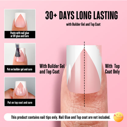 White V Shape French Short Square Nail Tips Baby Pink 240