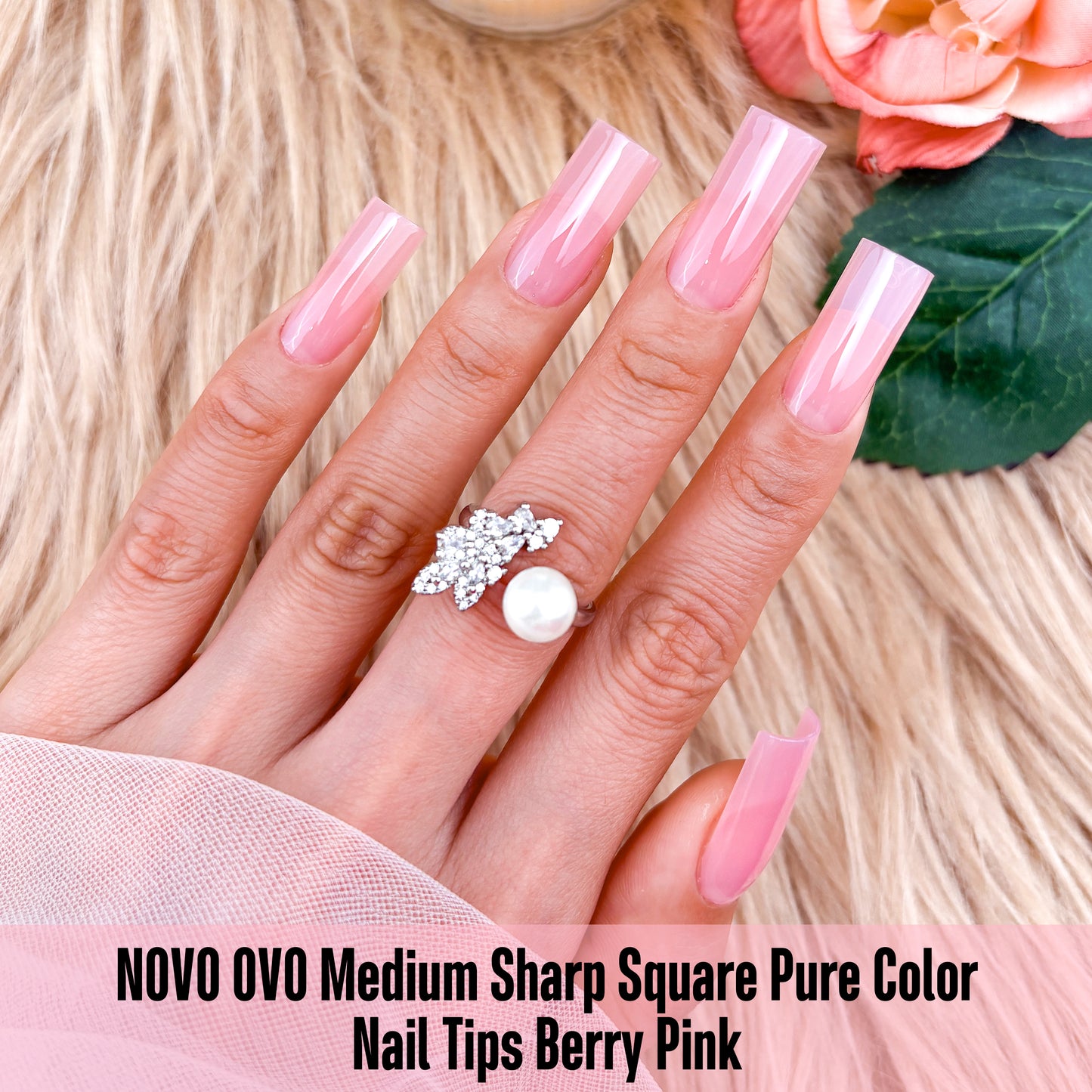 Meidum Sharp Square Pure Color Nail Tips Berry Pink 180