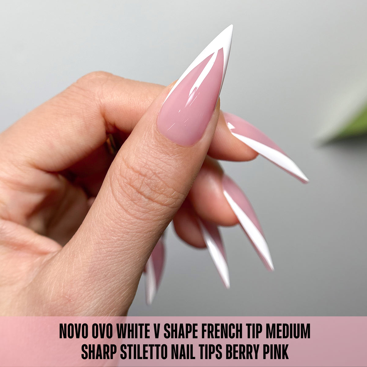 White V Shape French Tip Medium Sharp Stiletto Nail Tips Berry Pink