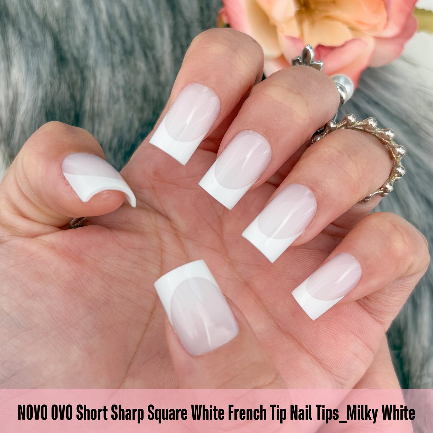 Short Sharp Square Nail Tips White French Tip Milky White