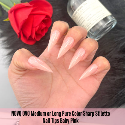 Medium or Long Pure Color Sharp Stiletto Nail Tips Baby Pink