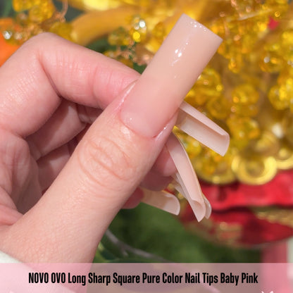 Long Sharp Square Pure Color Nail Tips Baby Pink 180