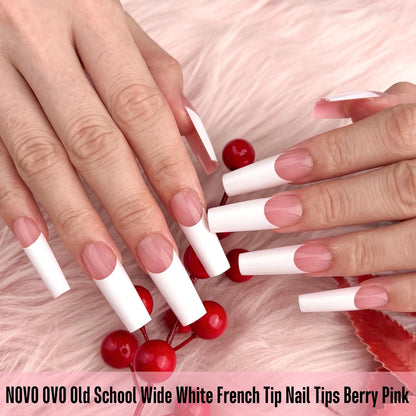 Square Long Wide White French Tip Berry Pink