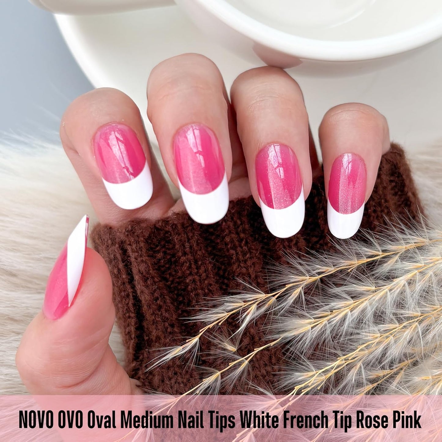 Medium Oval White French Tip ROSE PINK