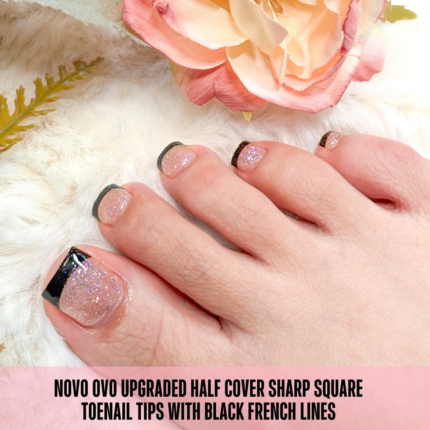 Half Cover Toe Nail Tips Black French Tip