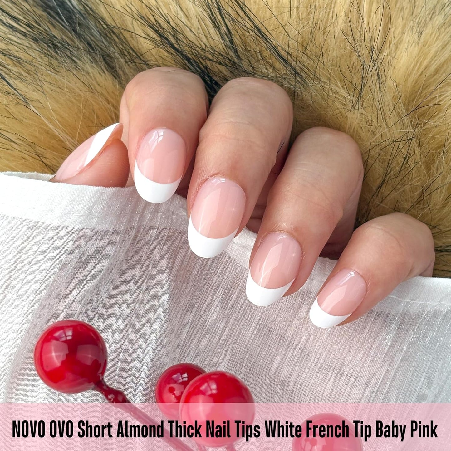 Almond Extra Short White French Tip Baby Pink