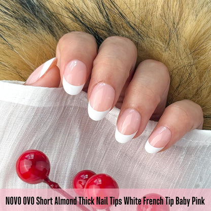 Almond Extra Short White French Tip Baby Pink