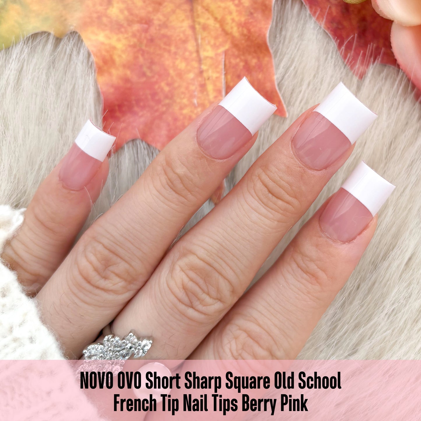 Short Sharp Square Nail Tips Wide White French Tip Berry Pink