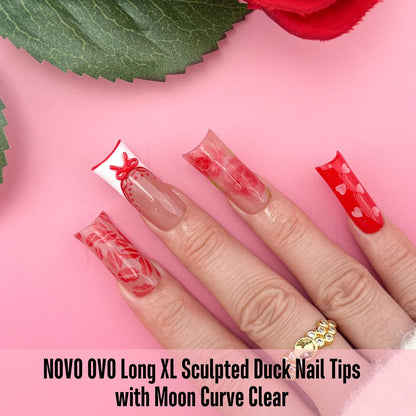 Long XL Sculpted Duck Nail Tips with Moon Curve Clear_240pcs