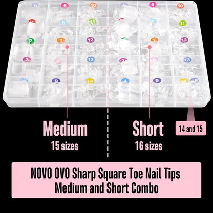 Short and Medium Sharp Square Toe Nail Tips Combo