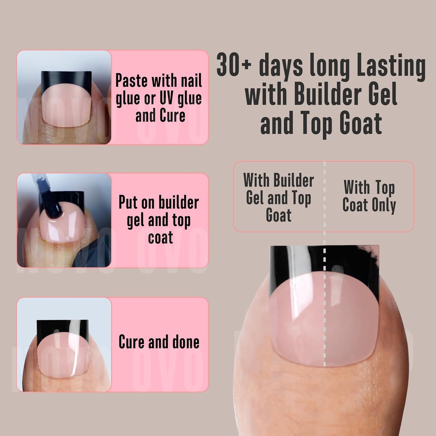 Halloween Black Sharp Square Toe Nail Black French Tips Baby Pink