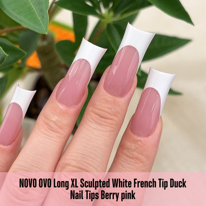 Long XL Sculpted White French Tip Duck Nail Tips