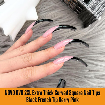 Halloween Curved Square XXL Black French Tip Nail Tips