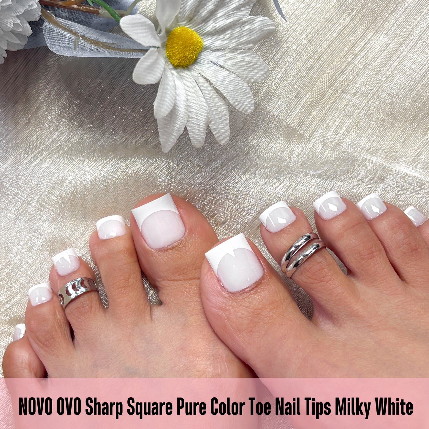 Sharp Square White French tip Gel x Toe Nail Tips Milk White