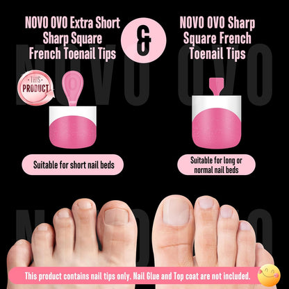 Extra Short Sharp Square Toe Nail Tips White French Tip Rose Pink