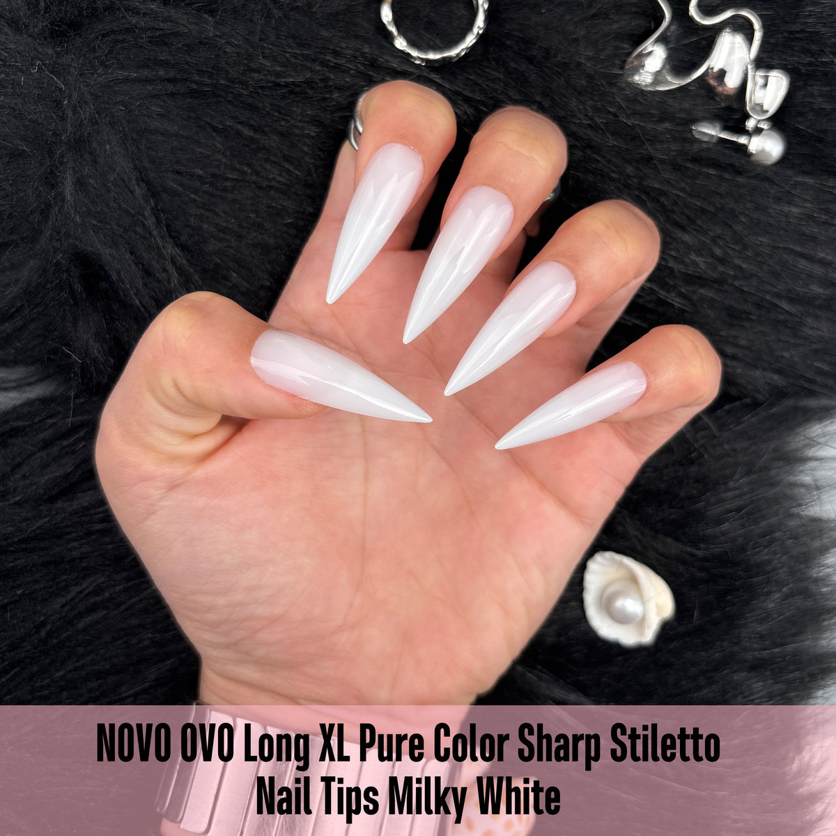 Long XL Pure Color Sharp Stiletto Nail Tips Milky White