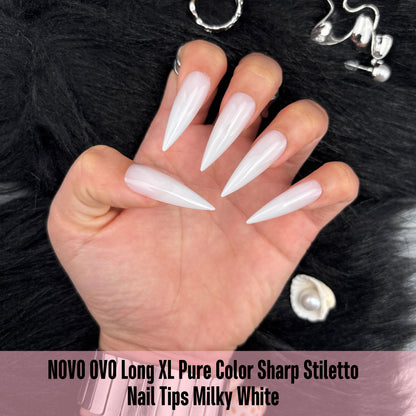 Long XL Pure Color Sharp Stiletto Nail Tips Milky White