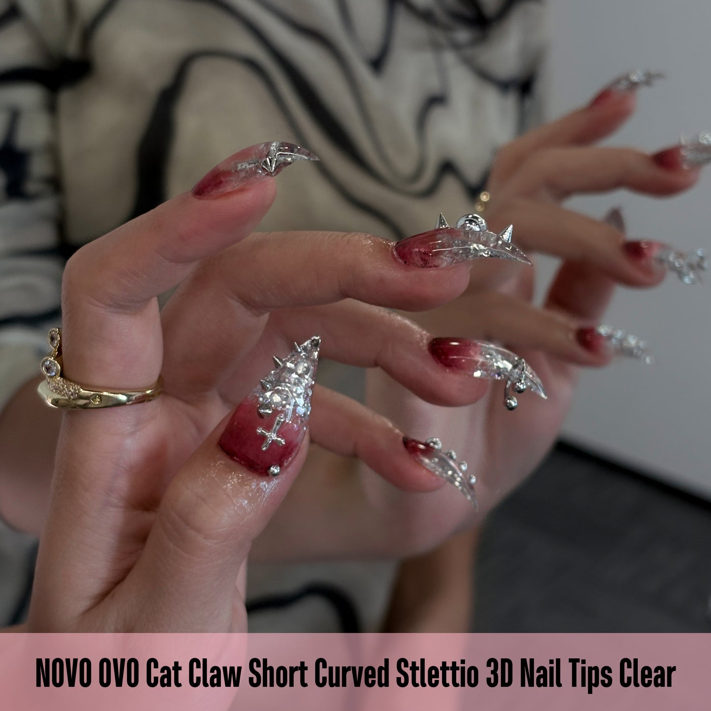 Cat Claw Short Curved Stlettio 3D Nail Tips Clear 192