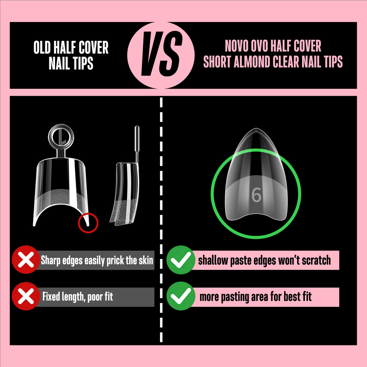 Half Cover Short Almond Clear Nail Tips 224