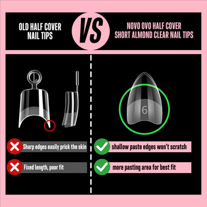 Half Cover Short Almond Clear Nail Tips 224