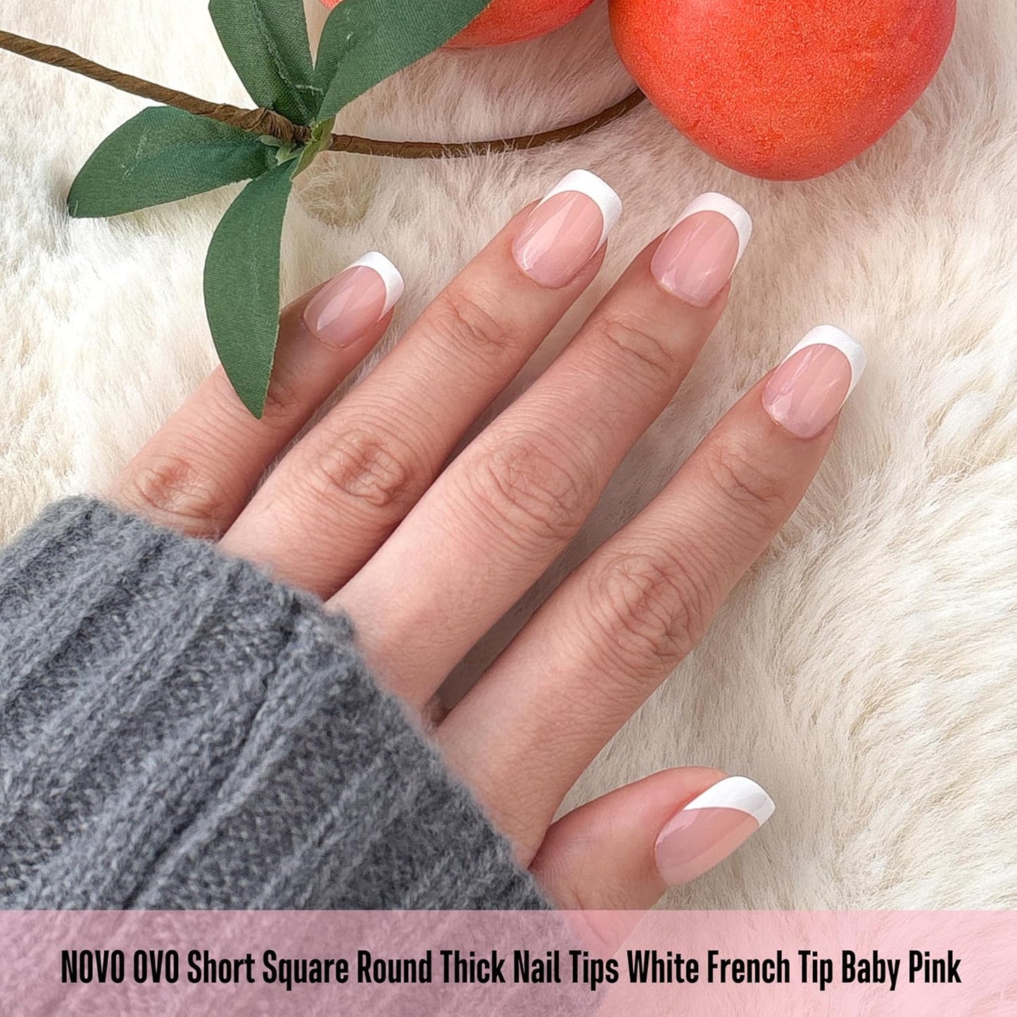 Square Round Short White French Tips Baby Pink