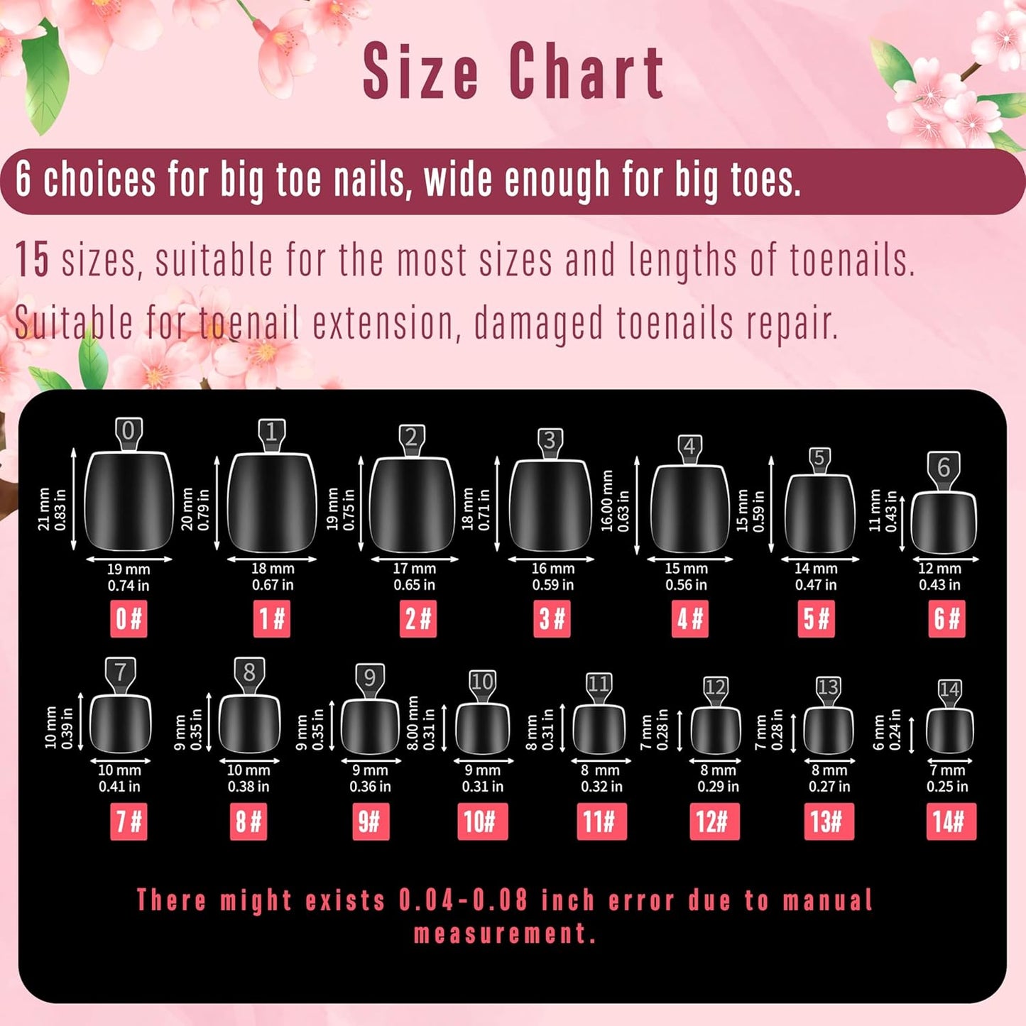 Taper Square Thick Toe Nail Tips 15 Sizes 360 Pcs