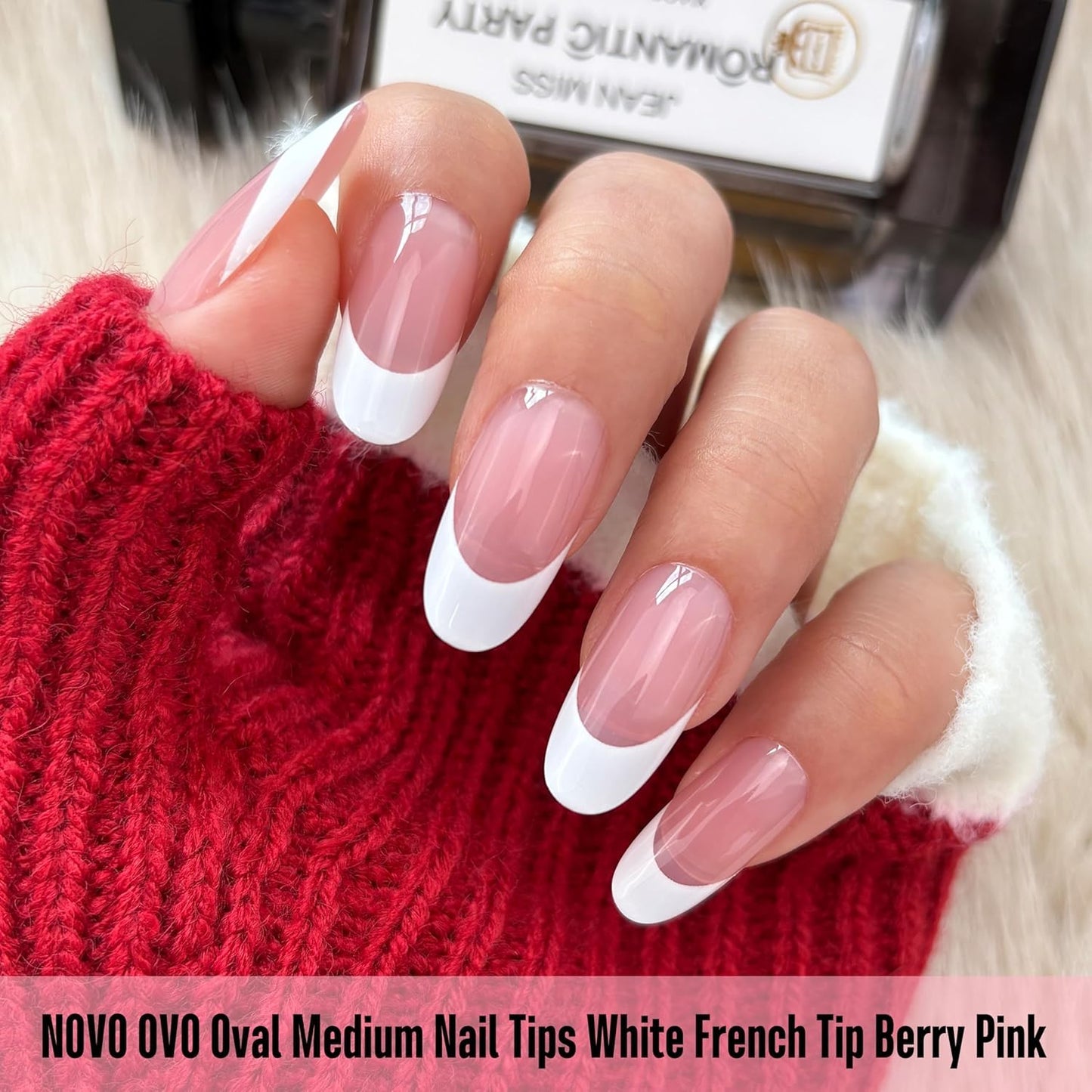 Medium Oval White French Tip BERRY PINK