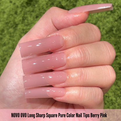 Long Sharp Square Pure Color Nail Tips Berry Pink 180