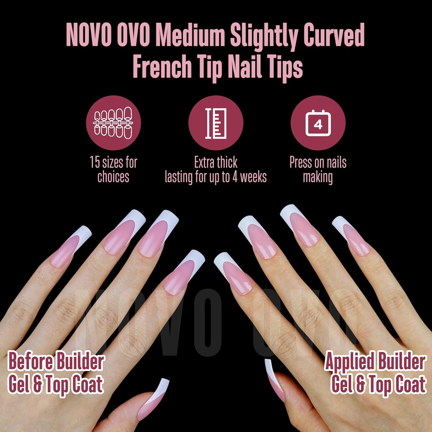 M Curved Square Nail Tip White French Tips Berry Pink