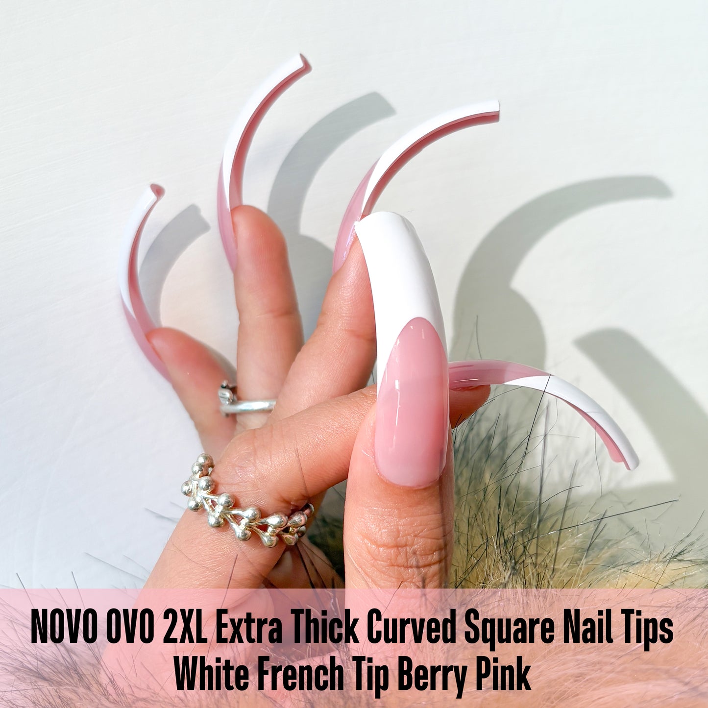 XXL Curved Square White French Tip Nail Tips 144