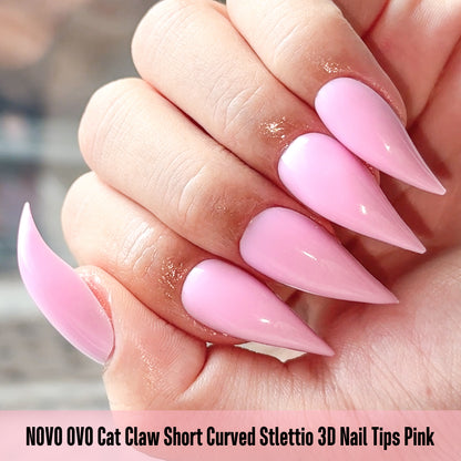 Cat Claw Short Curved Stlettio 3D Nail Tips Pink 128