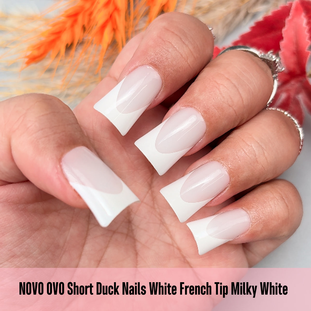 Short Duck Nails White French Tip Milky White 360
