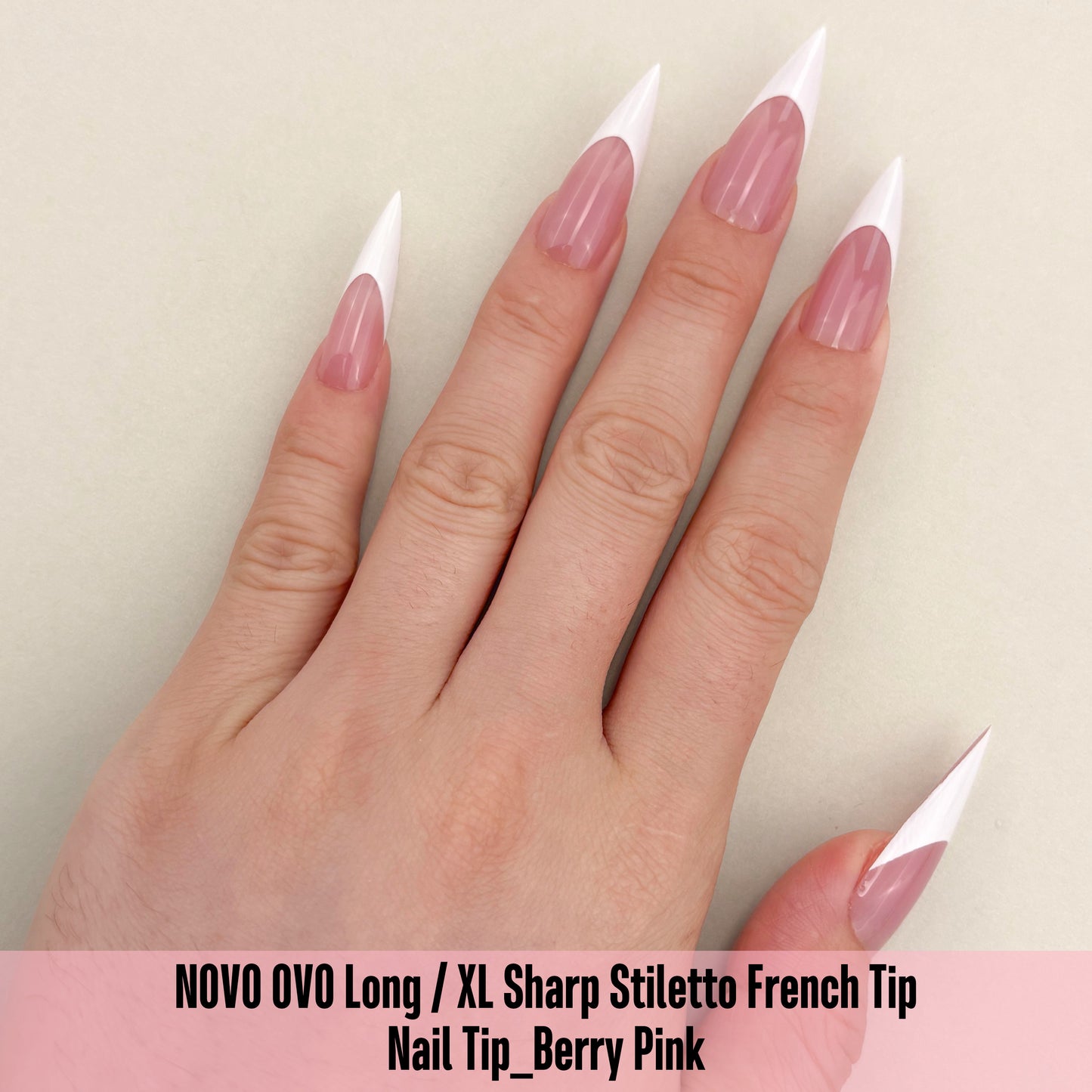 Long XL Sharp Stiletto White French Tip Nail Tips Berry Pink