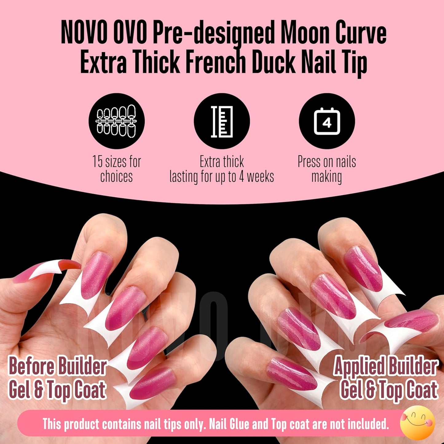 Halloween Duck Nails Medium White French Tips ROSE PINK With Moon Curve