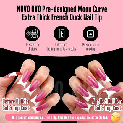 Halloween Duck Nails Medium White French Tips ROSE PINK With Moon Curve