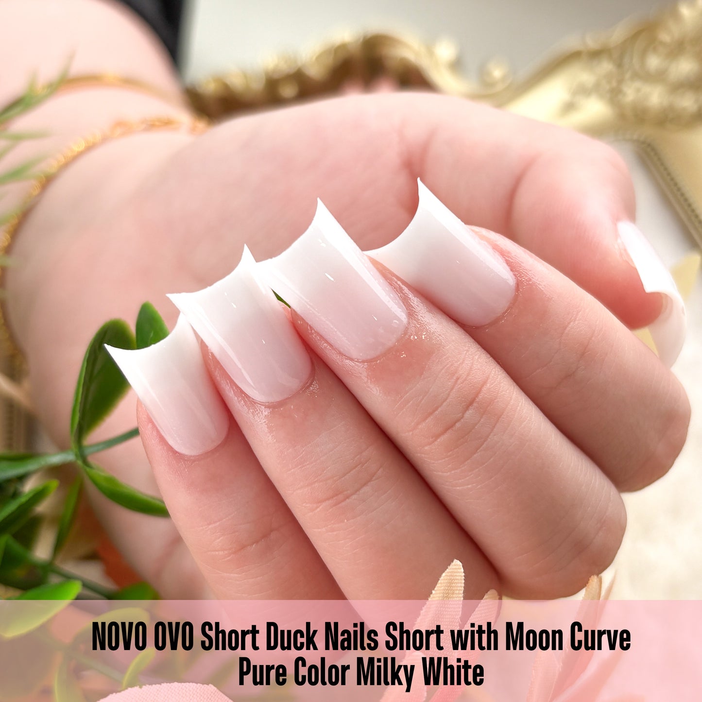 Duck Nails Short with Moon Curve Pure Color Milky White