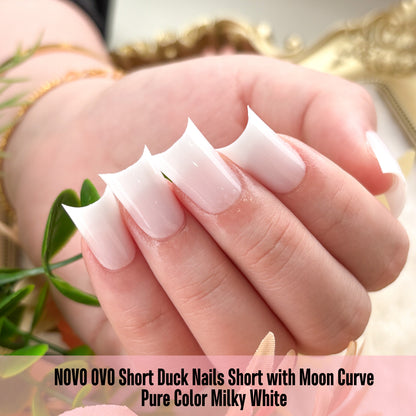 Duck Nails Short with Moon Curve Pure Color Milky White