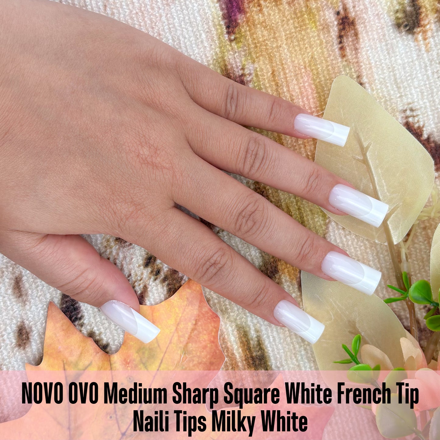 Meidum Sharp Square White French Tip Nail Tips Milky White 180
