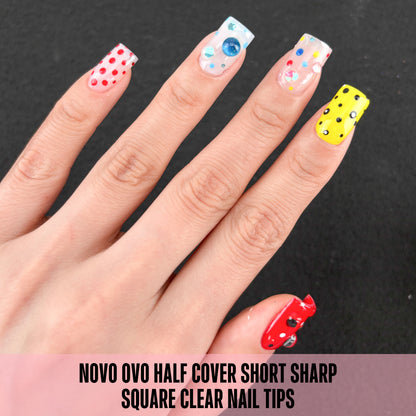 Half Cover Short Sharp Square Clear Nail Tips 224