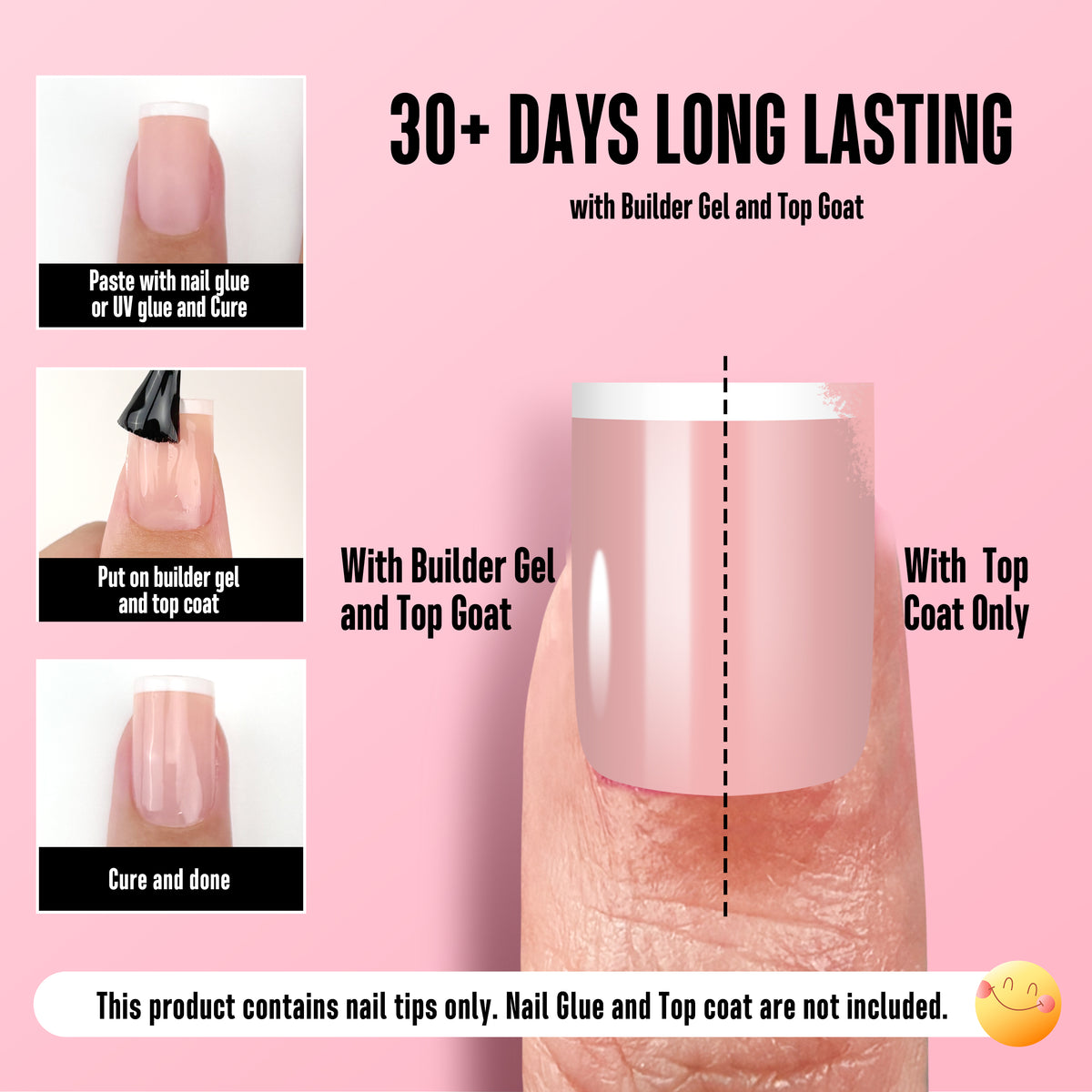 Short Sharp Square White Mirco French Tip Nail Tips Baby Pink 240