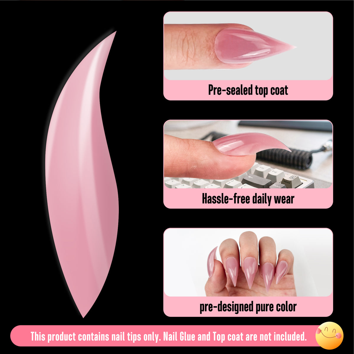 Cat Claw Short Curved Stiletto 3D Nail Tips Berry Pink 128