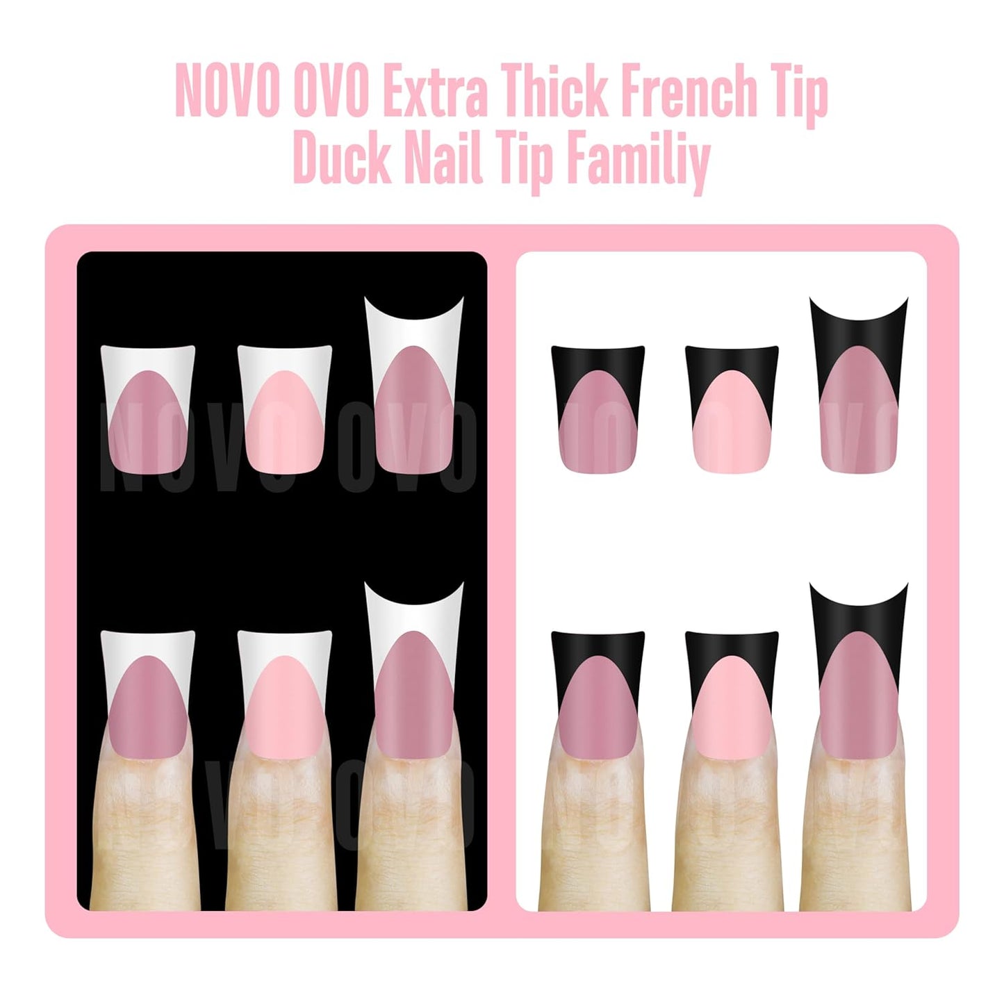 Duck Nails Black French Tip Berry Pink 12 Sizes 240 Pcs